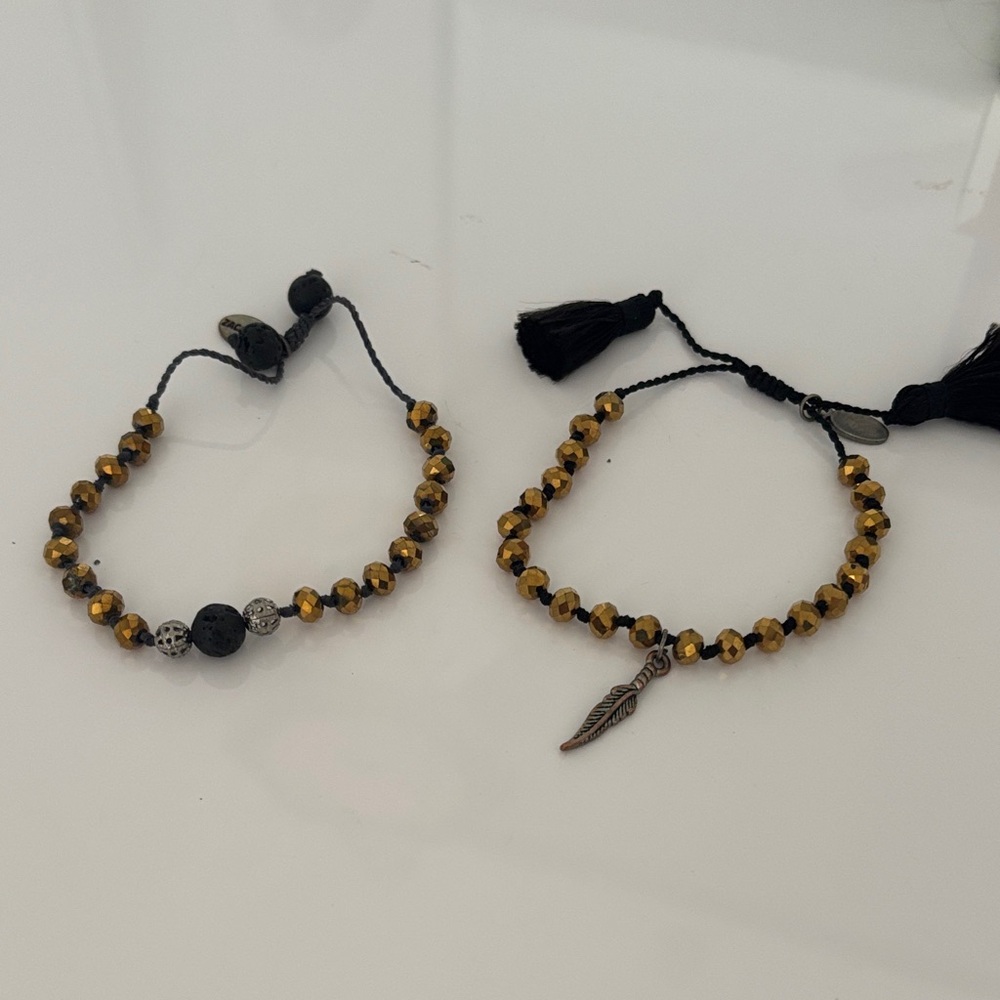 Gold Beaded Stackable Bracelet Set - Adjustable S… - image 1